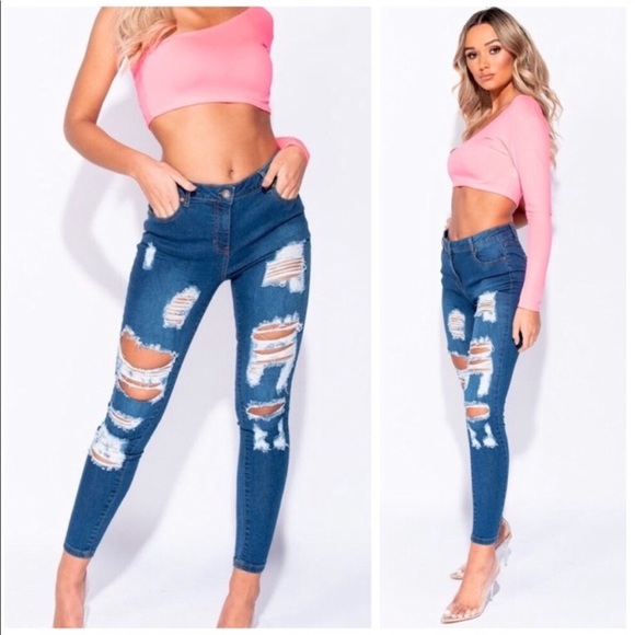 ⚡️Distressed Mid Wash Skinny Jeans - Picture 2 of 4